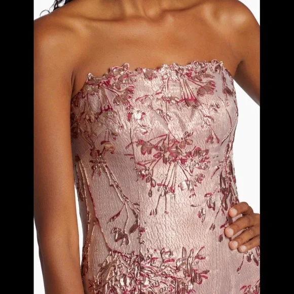 Rene Ruiz Strapless Gown in Blush with Floral Accents